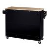 K&K Rolling Kitchen Island with Storage, Kitchen Cart with Rubber Wood Top, 3 Drawer, 2 Slide-Out Shelf and Internal Storage Rack