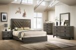 Contemporary 1pc Queen Size Bed Bedroom Furniture Upholstered Headboard Rubberwood 1pc Bedframe Gray Finish