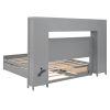 Queen Size Wooden Bed With All-in-One Cabinet, Shelf and Sockets,Twin XL Trundle, Gray