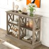 TREXM Console Table with 3-Tier Open Storage Spaces and 'X' Legs, Narrow Sofa Entry Table for Living Room, Entryway and Hallway (White Wash)