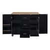 K&K Rolling Kitchen Island with Storage, Kitchen Cart with Rubber Wood Top, 3 Drawer, 2 Slide-Out Shelf and Internal Storage Rack