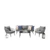 Manhattan Comfort Riviera Rope Wicker 4-Piece 5 Seater Patio Conversation Set with Cushions in Grey