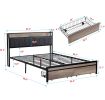Queen Size Metal Platform Bed Frame with upholstery storage function Headboard and USB LINER and Footboard with drawers , No Box Spring Needed