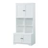 Tall and Wide Bathroom Floor Storage Cabinet, Bathroom Storage Unit, Freestanding Cabinet with 4 Doors, Adjustable Shelves, Open multi-layer Shelves