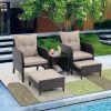 5 Piece Outdoor Patio Furniture Set,All Weather PE Rattan Conversation Chairs with Armrest and Removable Cushions
