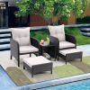5 Piece Outdoor Patio Furniture Set,All Weather PE Rattan Conversation Chairs with Armrest and Removable Cushions