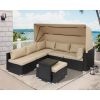 Rattan Furniture Daybed with Canopy 7 Pieces Outdoor Day Bed Wicker Sectional Sofa Set Patio Furniture Set with Adjustable