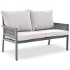 4-Piece Rope Patio Furniture Set, Outdoor Furniture with Tempered Glass Table