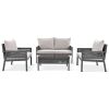 4-Piece Rope Patio Furniture Set, Outdoor Furniture with Tempered Glass Table